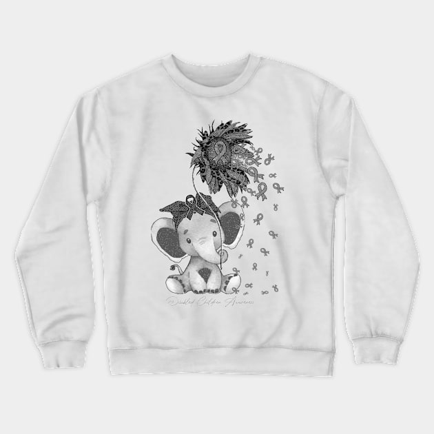 Disabled Children Awareness - Elephant Sunflower ribbon hope love Crewneck Sweatshirt by GaryFloyd6868